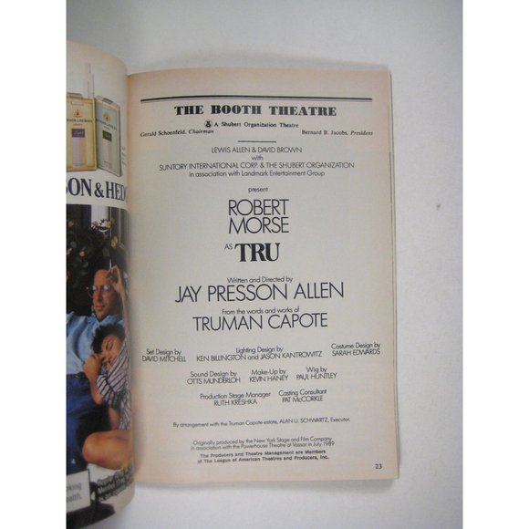 TRU Playbill 1990 Booth Theatre Truman Capote Allen Robert Morse Broadway - Picture 3 of 8